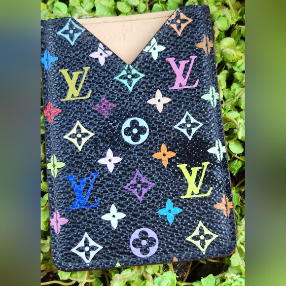 LOUIS VUITTON Black Multicolor LV Logo Mirror Credit Card Hotel Key Holder Case - Picture 3 of 16